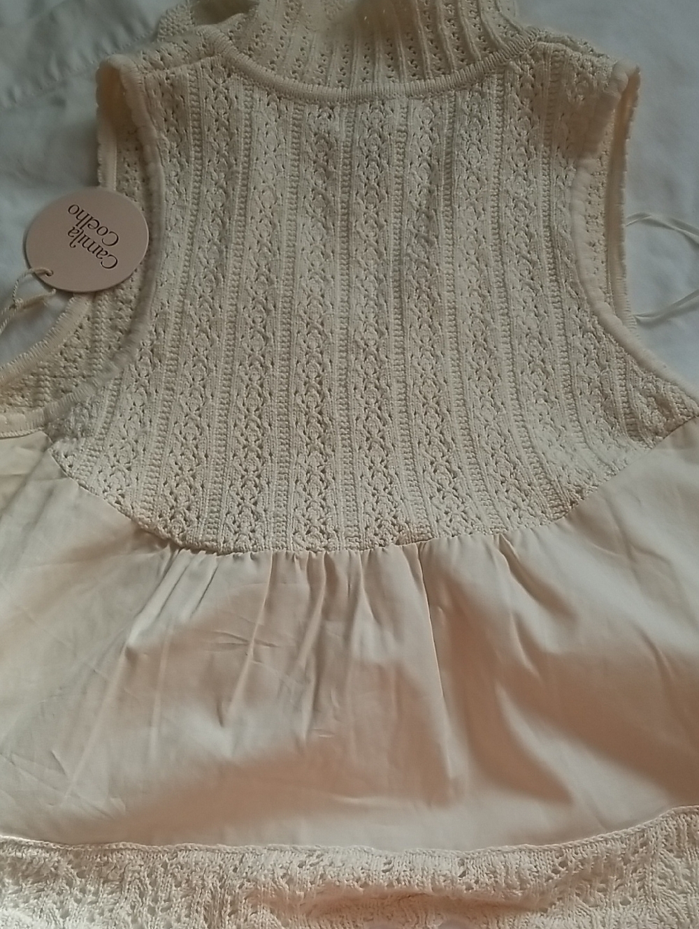NEW! Camila Coelho Ivory Cream Collar Crochet Sleeveless Button Tank Vest Top - Picture 6 of 7